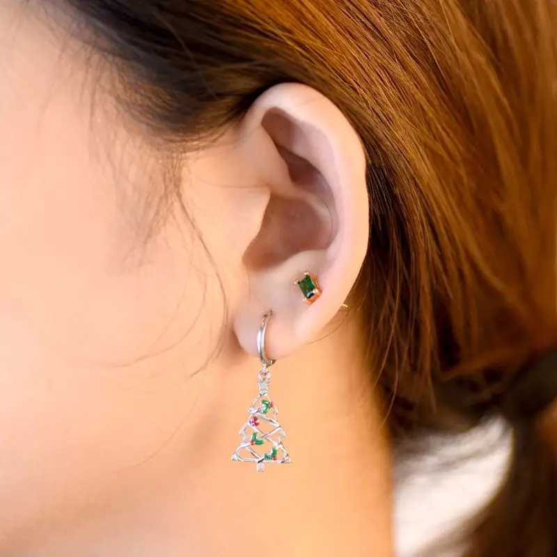 New 925 Sterling Silver Ear Needle Christmas tree/snowflake pendant Hoop Earrings For Women fashion Christmas gifts accessories G251216