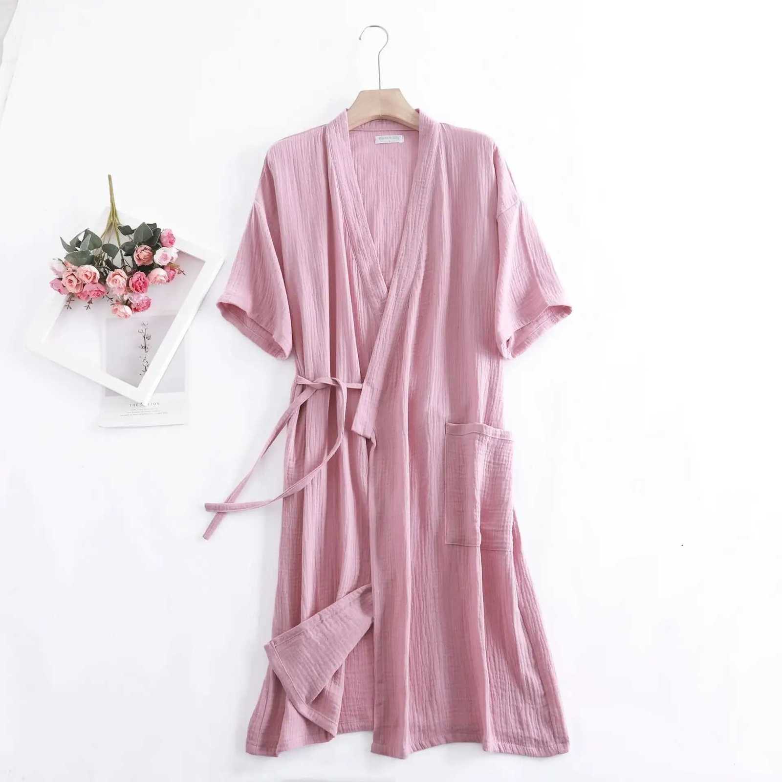 Summer 100 Cotton Gauze Crepe Short Sleeve Robes for Women and Men Solid Bathrobe Loose Soft Japanese-style Kimono Robe 2021 C251216