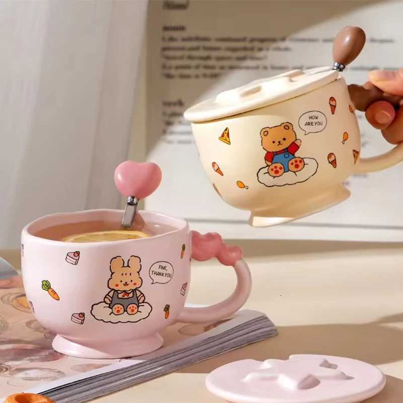 High-Color Ceramic g Household Exquisite Cartoon Cup With Lid And Spoon Summer Cute Water Cup Afternoon Tea Birthday Gift H251215
