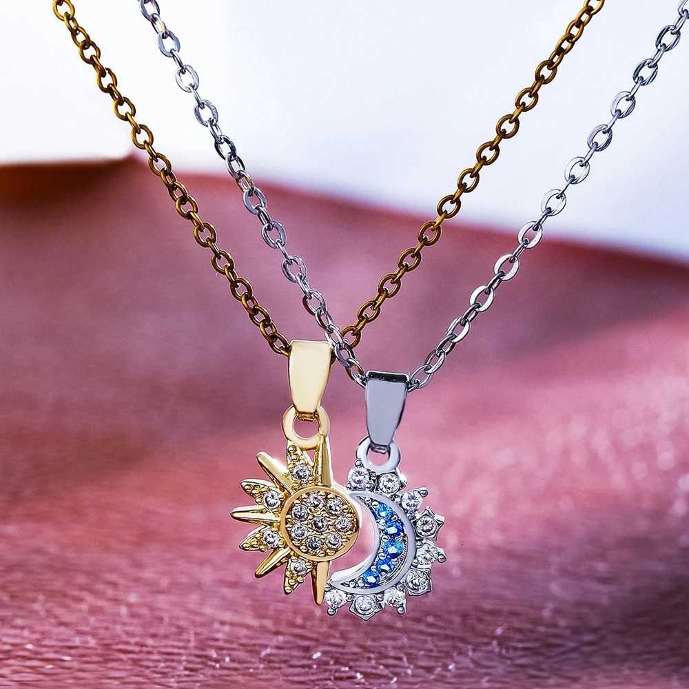 Personalized Retro Detachable Magnetic Design Stacked Wear Womens Diamond Sun Moon Necklace Set Couple Gift M251216