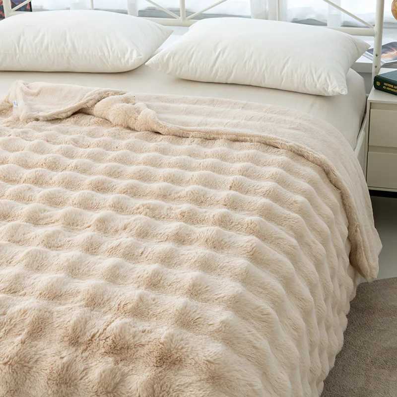 Bubble Faux Rabbit Fur Thicken Warm Throw Blanket Autumn Winter Office Nap Sofa Blanket Solid Color Soft Fluffy Plush Blankets H251216 - view 3