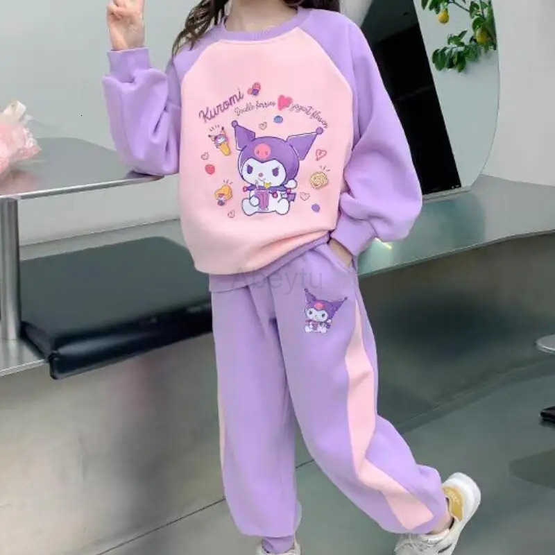 Sanrio Girls Fashion Set Spring Autumn Style Fashionable Childrens Clothing Kuromi Clothes Girls Spring Sportswear Coat Fur H251216