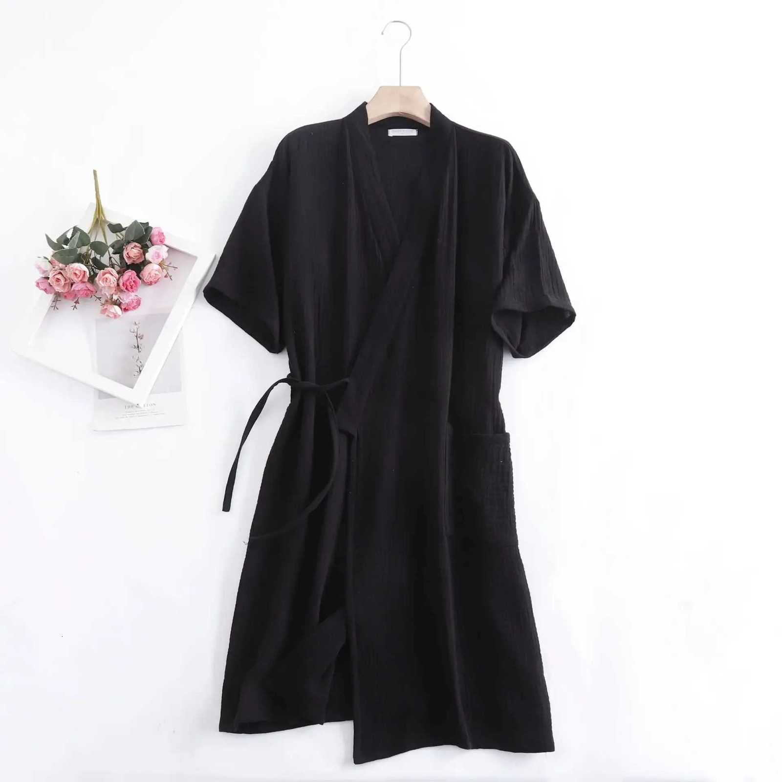 Summer 100 Cotton Gauze Crepe Short Sleeve Robes for Women and Men Solid Bathrobe Loose Soft Japanese-style Kimono Robe 2021 C251216