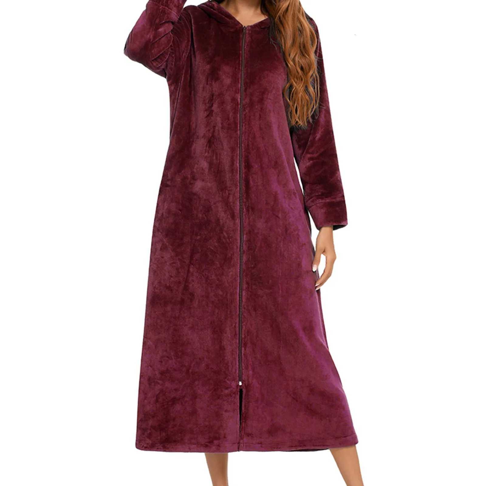 Womens Long-Sleeved Flannel Robe Autumn/Winter Cardigan Hooded Zipper Unisex Robe Pajamas Couples Outfit Hooded Plush Bathrobe C251216