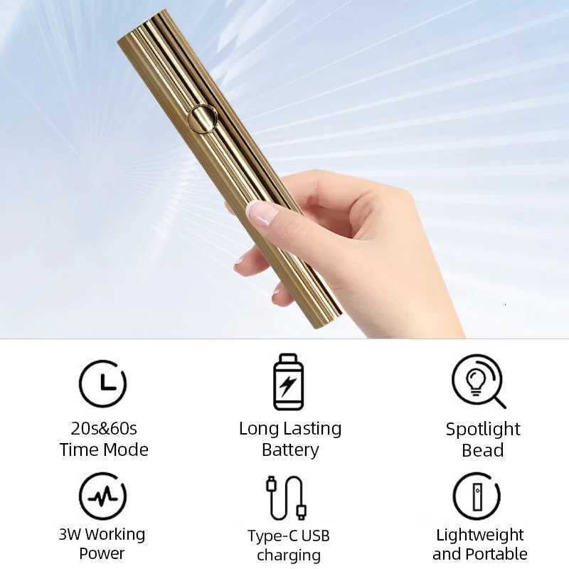 Mini UV LED Nail Dryers 3W Portable Quick Nail Drying Lamp USB Rechargeable Mini Flashlight Pen For Nail Gel Curing Salon ToolsT251216