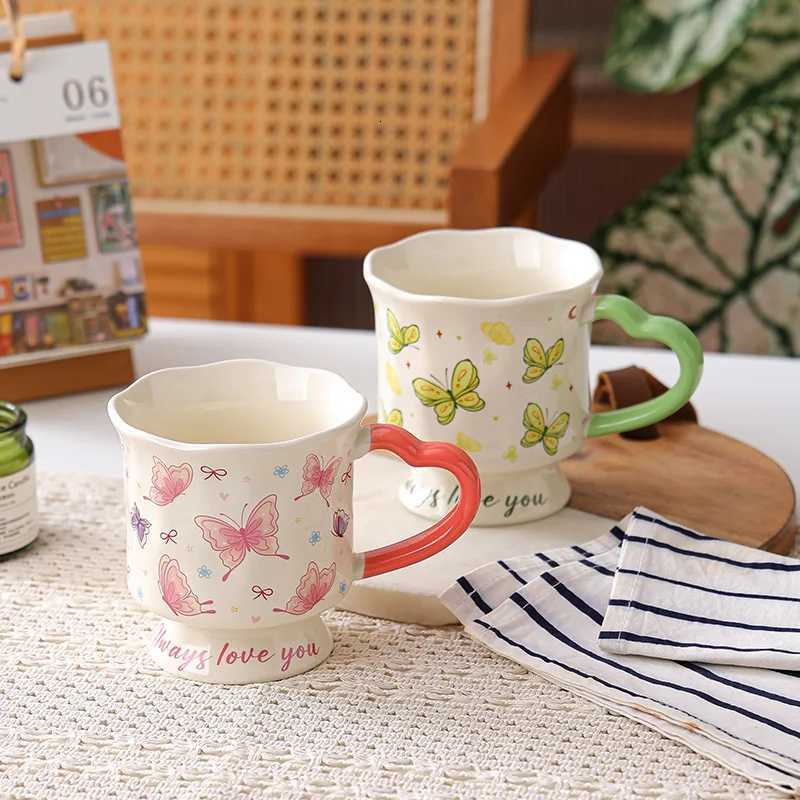 Luxury trendy high footed cup fashionable hand-painted g elegant design ceramic cup household water cup off coffee cup H251215