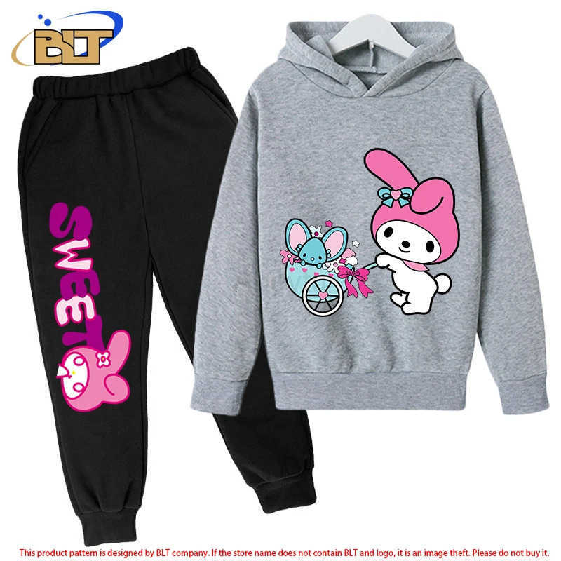Sanrio Melody Children Hooded SweatshirtPants Two-piece Set Boy Girl Autumn Winter Daily Outdoor Vacation Casual Loose Warm Sportswear H251216