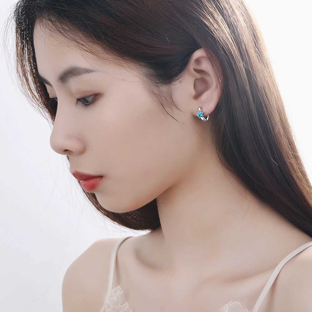 Baby Princess 925 Silver Blue Crystal Cute Star Hoop Earrings For Child Girls Women Beautiful Loop Huggies Earring Korea Jewelry G251216