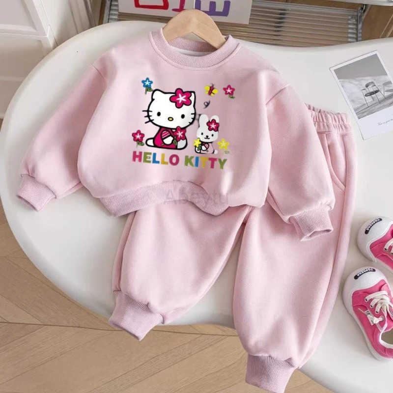 Sanrio Baby Girl Clothes Sets Autumn Kid Hello Kitty Printed Sweatshirts Pullover Top Trousers 2pcs Suit Children Sweet Tracksuits H251216