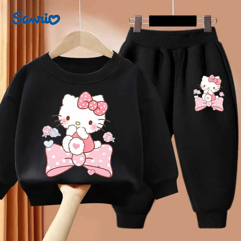 Sanrio Kitty Printed Girls Pullover and Long Pant Two Piece Sets Spring New Childrens Casual Sport Clothing Set Kids Casual Sweatsuit H251216
