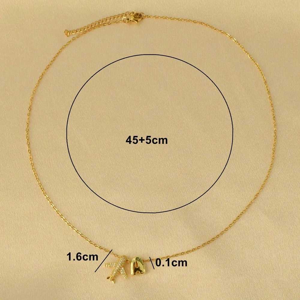 Fashionable Micro-Inlayed Zirconia Airplane 26 Alphabet Initial Pendant Necklace M251216