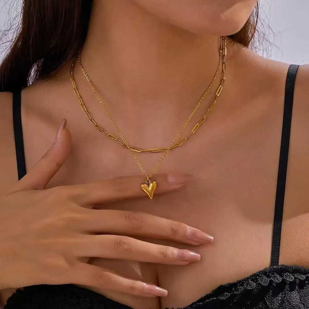 Stainless Steel Multilayer Heart Necklace For Women Girls Goth Gold Color Clavicle Chain Charm Choker Jewelry Birthday Gift M251216