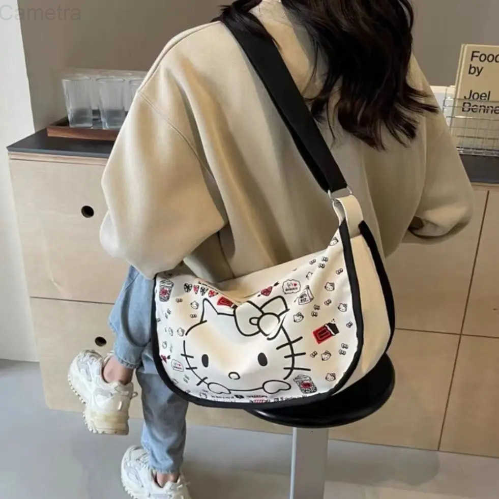 Sanrio 2024 New Keeplay Hello Kitty Stuff Shoulder Canvas Bag Large Capacity Student Crossbody Dumpling Bags for Women Girls H251216