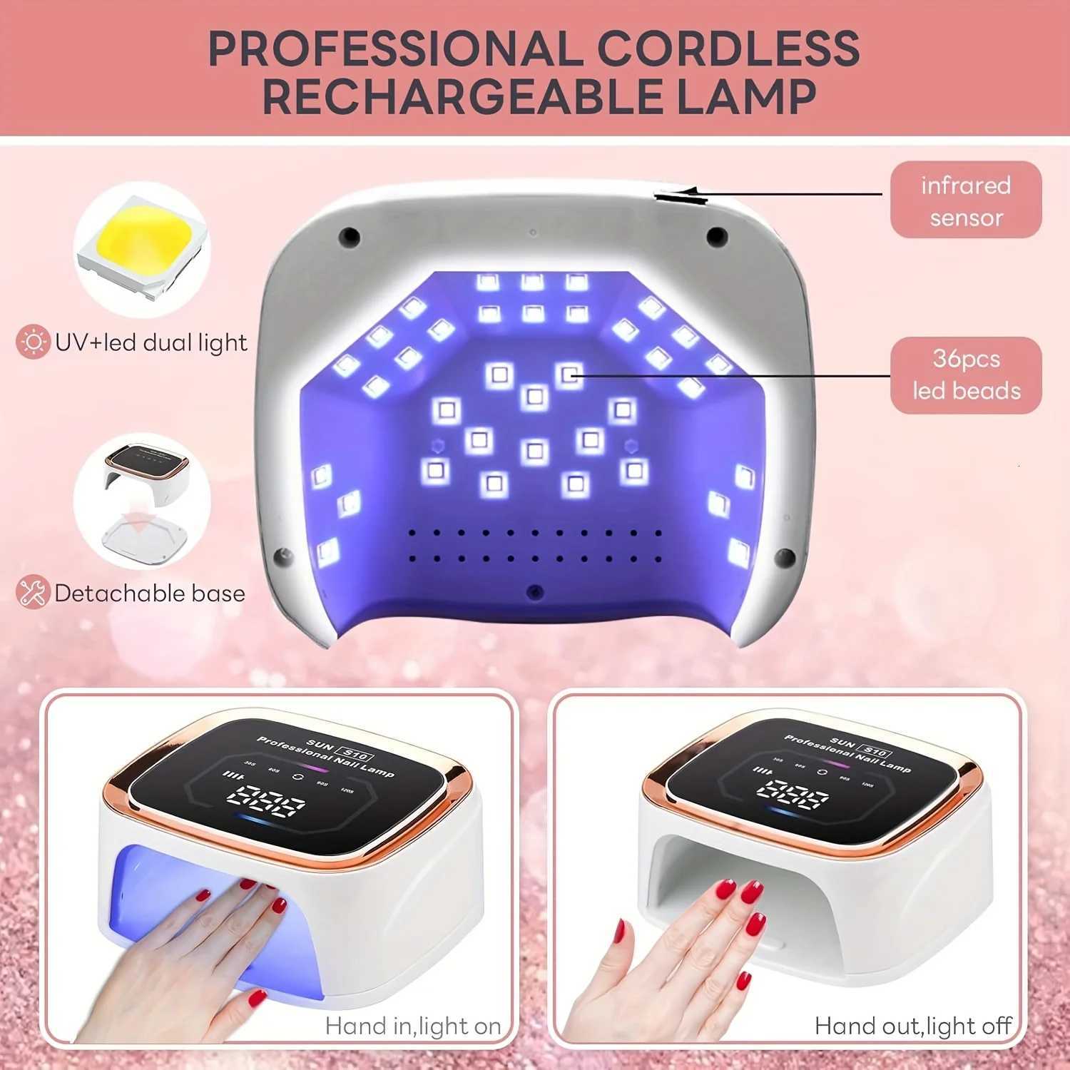 36 LEDS Nail Dryer Cordless Lamp 108W Rechargeable UV LED for Manicure and Curing All Gel Nail Polish at Home DIY SalonT251216