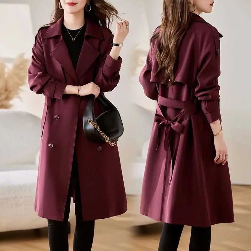 2025 Spring Autumn Women Trench Coat New Fashion Solid Double Breasted Long Windbreakers Ladies Office Coat Female OuterwearT251216