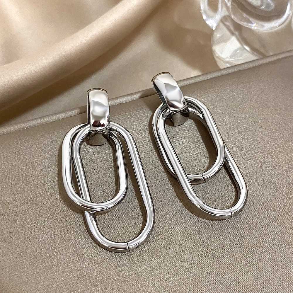 Fashion Stainless Steel Gold Silver Color Drop Earrings for Women Glossy Doublelayer U Shaped Pendant Earrings Jewelry Gifts G251216