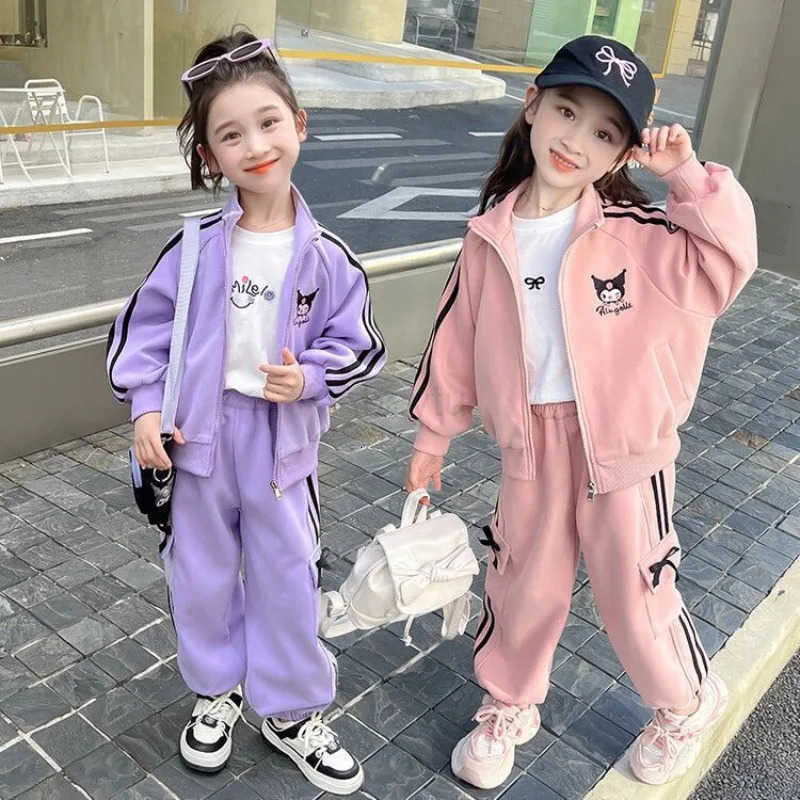 Sanrio Kuromi Kawaii Students Cute Cartoon Long Sleeve Sportswear Children Comfortable Pants Jacket Christmas Gifts for Kids H251216