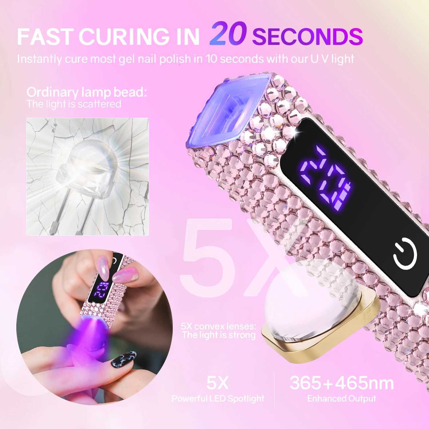 Portable Handheld Mini Nail Lamp For All Gel Polish Quick Dry USB Rechargeable Nail Dryer Machine UV LED Nail Lamp With DiamondT251216