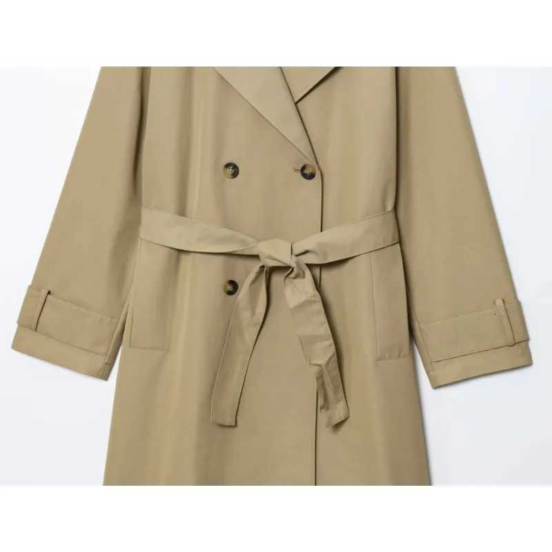 Womne Long Trench Coat With Belt Double Breasted Long Sleeve Lapel Collar Womens Windbreaker Female OuterwearsT251216