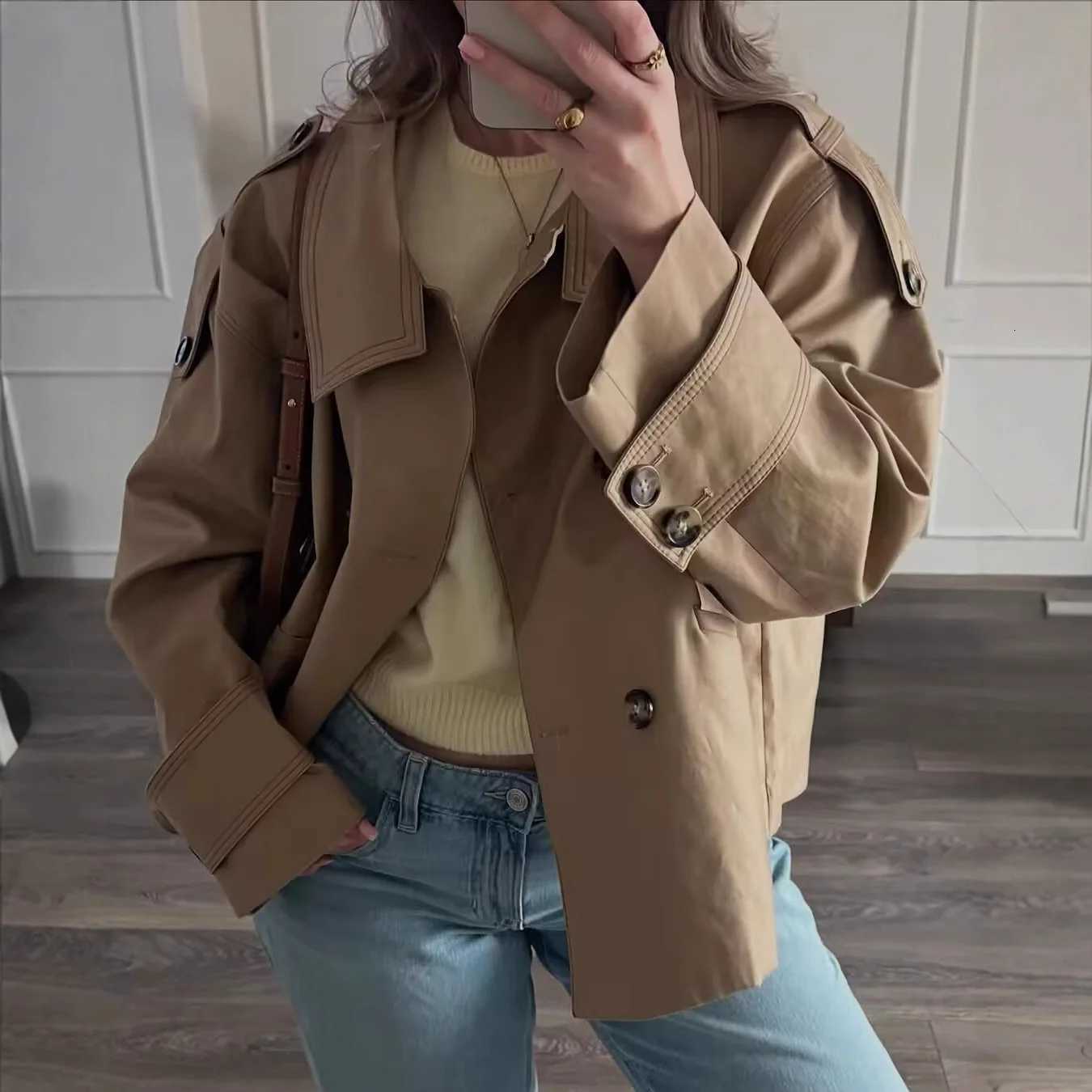 Fashion Office Lady Loose Turn Down Collar Trench Coat Women Double-Breasted Windbreaker Long Sleeves Womens OuterwearsT251216