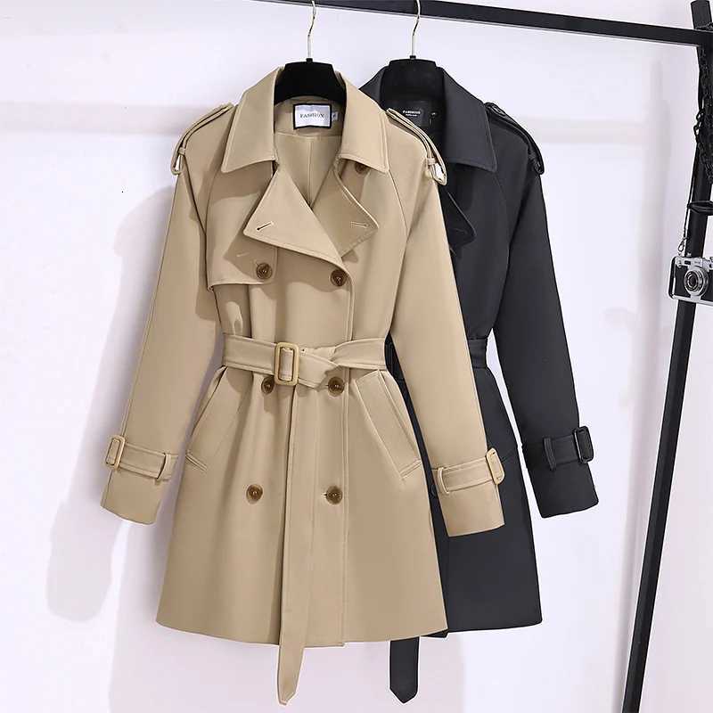Fashion Belt Coat Women Autumn New Double Breasted Mid Long Solid Trench High Quality Overcoat Windbreaker Female CoatsT251216