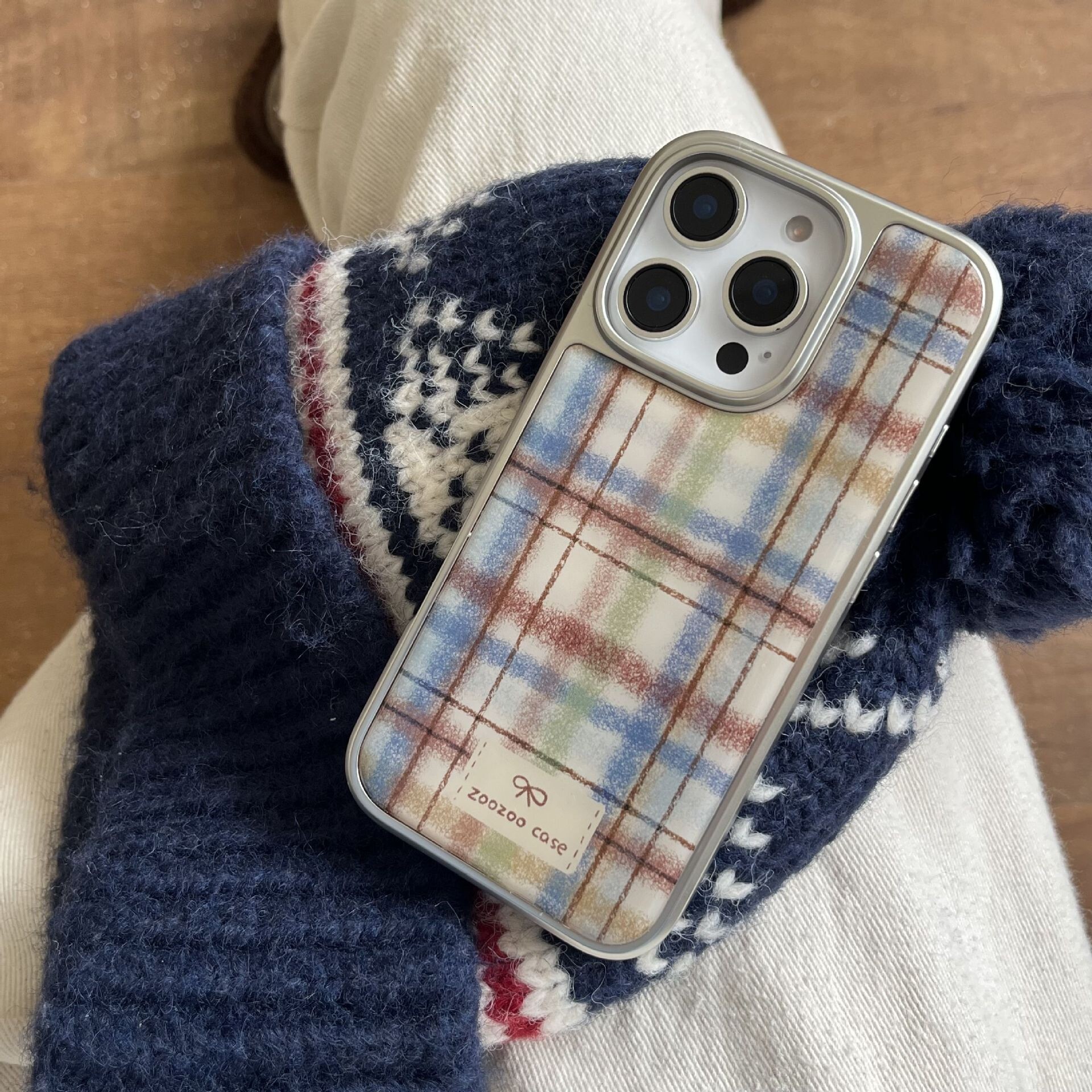 INS Korean Style Colorful Plaid Pattern Compatible with iPhone 17 Apple 16 Pro Max Phone Case 14 Epoxy 15 Simple