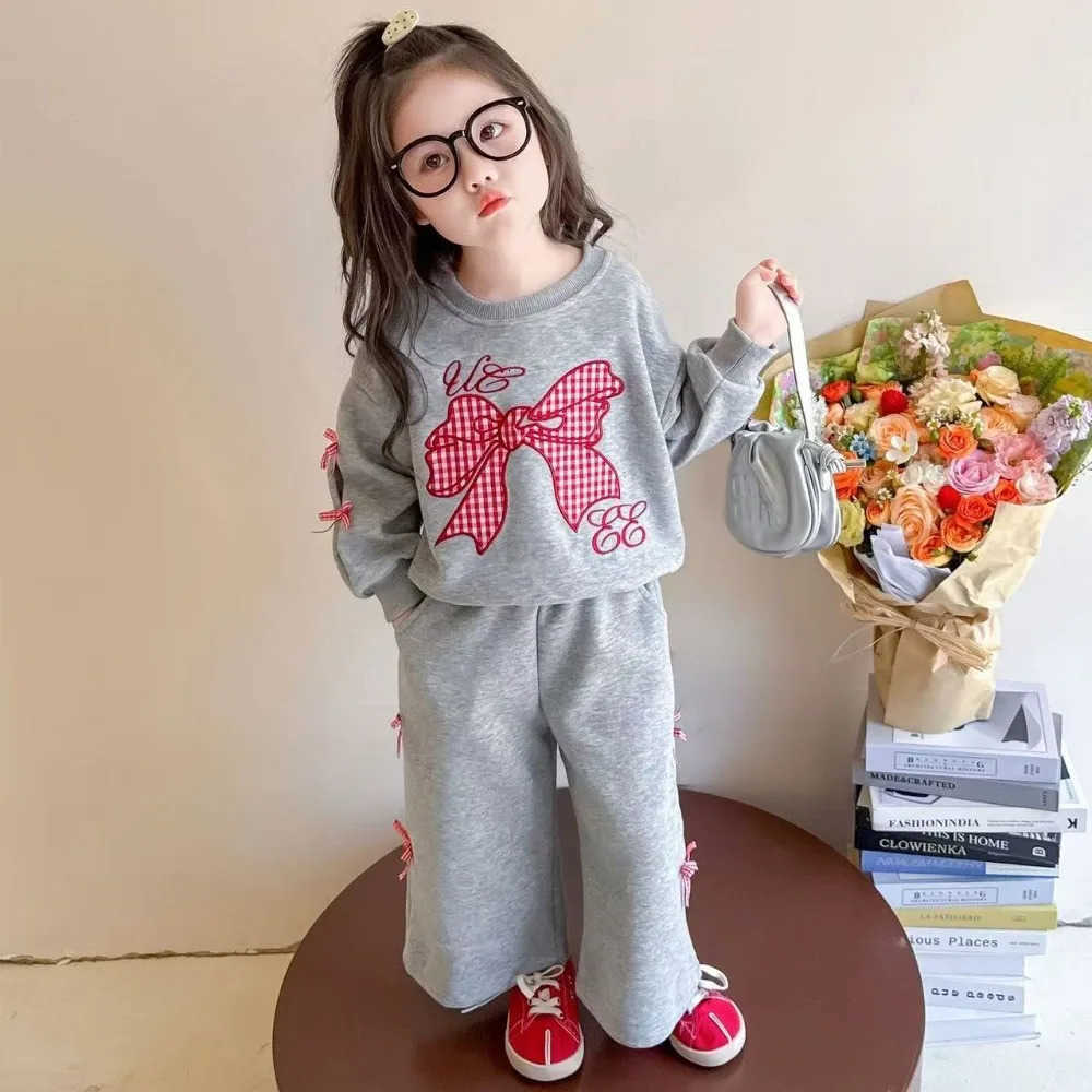 Sanrio Korean Version Fashionable Baby Girl Spring and Autumn New Suit Butterfly Knot Decoration Hoodie Wide Leg Pants Two-piece Set H251216