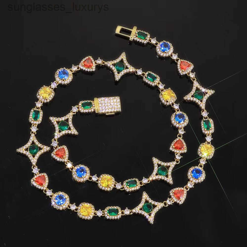 jewelry designer necklace luxury jewelry Womens Colorful Gemstone Geometric Link Necklace Multicolored Cubic Zirconia Stones Hip Hop Jewelry Z