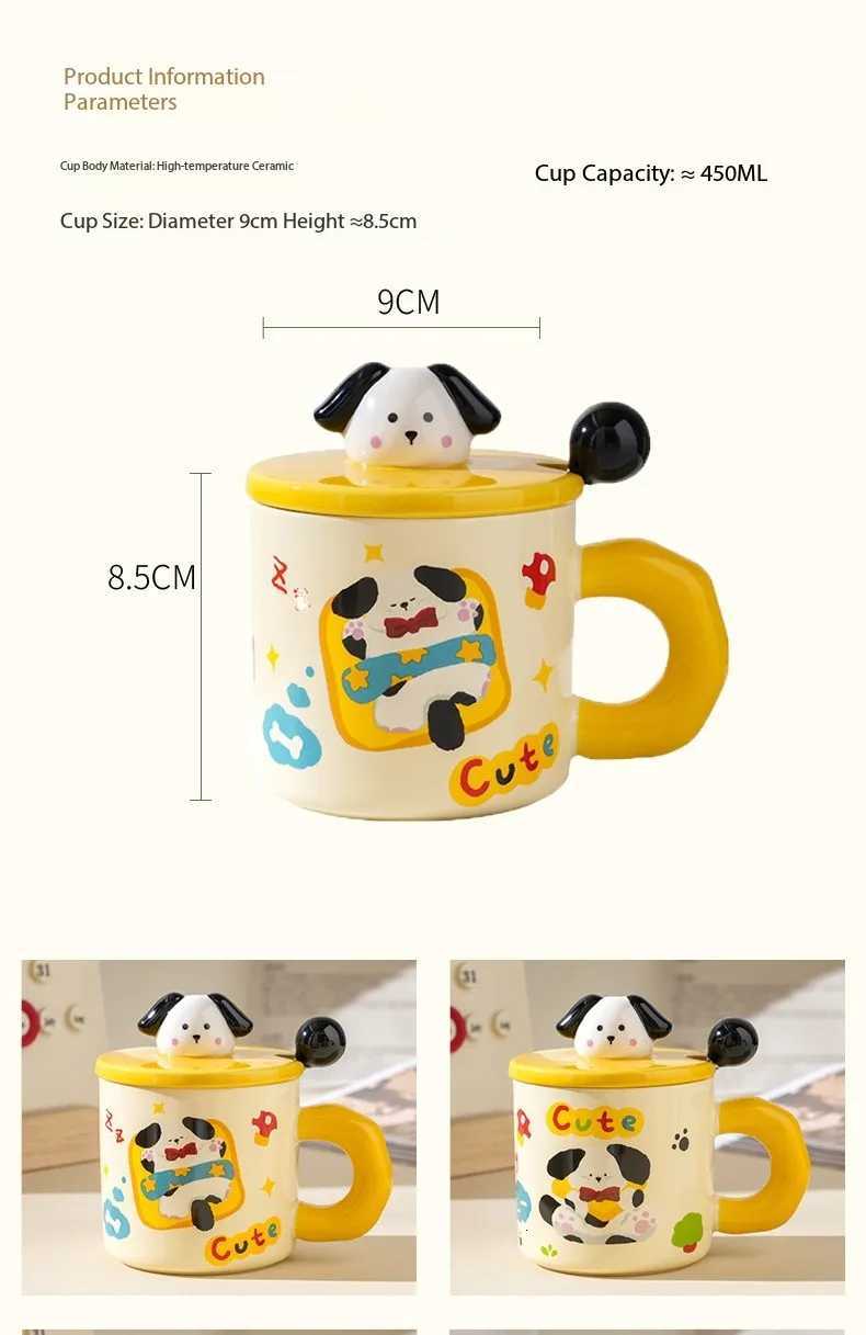 KitchenDining Bar High-value cartoon ceramic cup with lid for household ins style couple water cup creative hand gift box g H251215