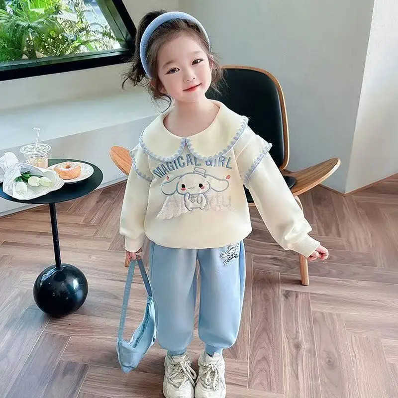 Sanrio Autumn Baby Girl Clothes Set Children Kuromi Cartoon Print Sweatshirt and Pants Two Pieces Suit Kid Long Sleeved Suit H251216