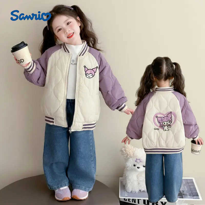 Sanrio Kuromi Cotton-Padded Jacket Girl Winter Coat Tops Baseball Jersey Child Kawaii Anime Cartoon Fashion New Casual Clothing H251216
