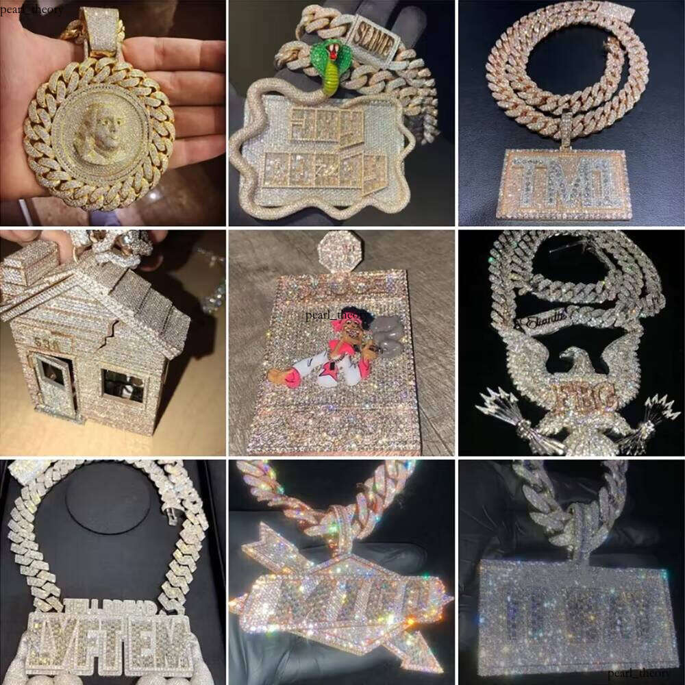 VVS Pass Moissanite Tester Ice Out Silicon Stone Custom 925 Silver Hip Hop Boutique Jewelry Pendant Chain Buckle