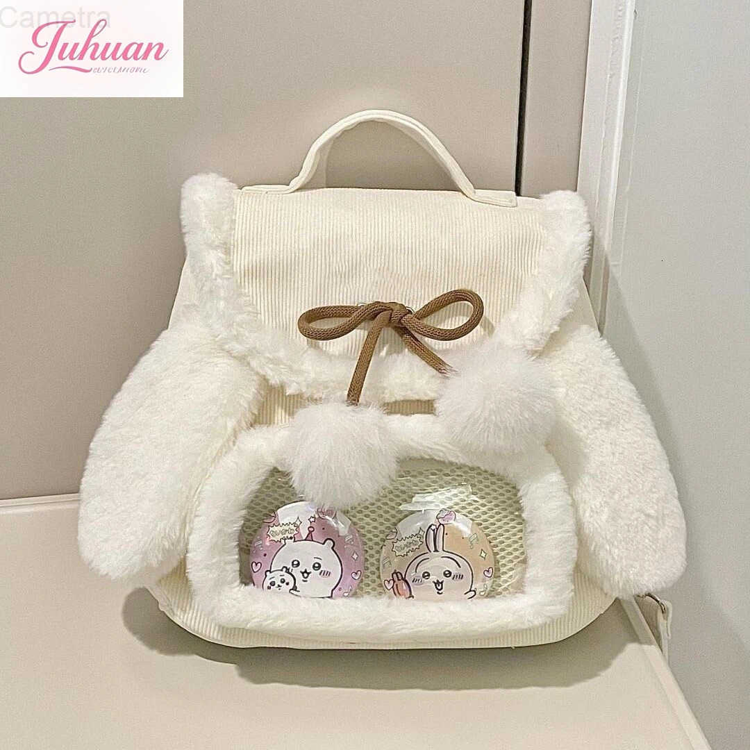 Sanrio Japanese Original Soft Girl Cute Furry Rabbit Ears Backpack Casual Simple Temperament Commuting Versatile Large Capacity Painbag H251216