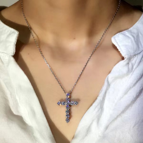 Good Quality Cubic Zircon Cross Pendant Necklace Original Tibetan Silver Choker Statement Necklace Women Gift Jewelry designer necklace wholesales fac