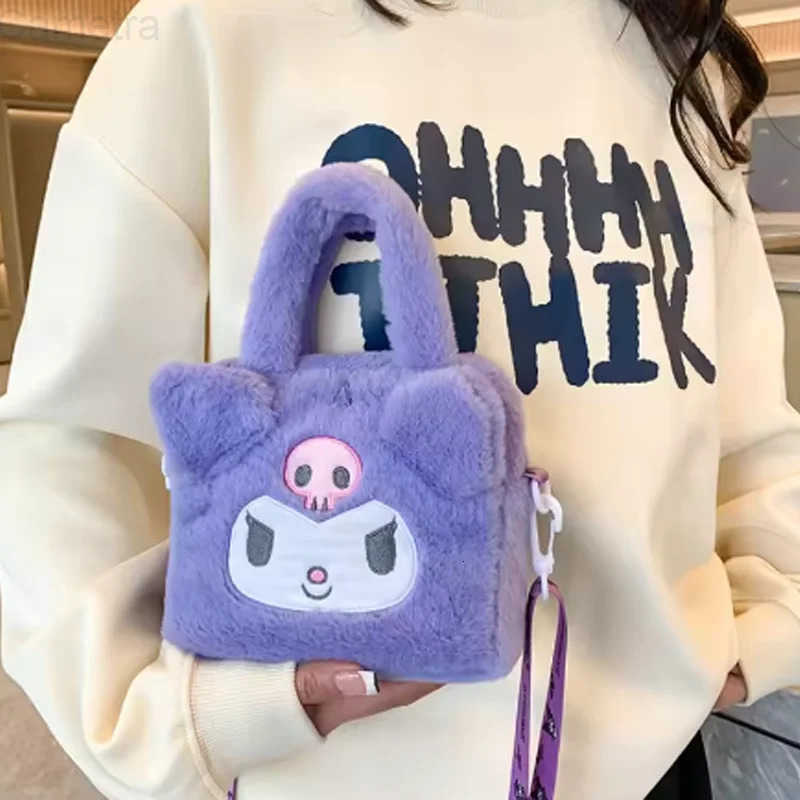 Sanrio Bag Kawaii Kuromi Cinnamoroll My Melody Cartoon Anime Plush Handbag Cosmetic Bag Travel Storage Bag Women Girl Gifts H251216