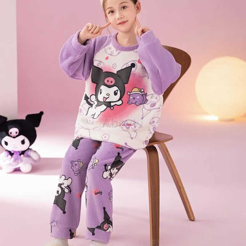 Sanrio Girls Sleepwear for Autumn and Winter Hello Kitty Tops Set Kawaii Y2k Anime Fashion 2-piece Childrens Clothing Outer H251216