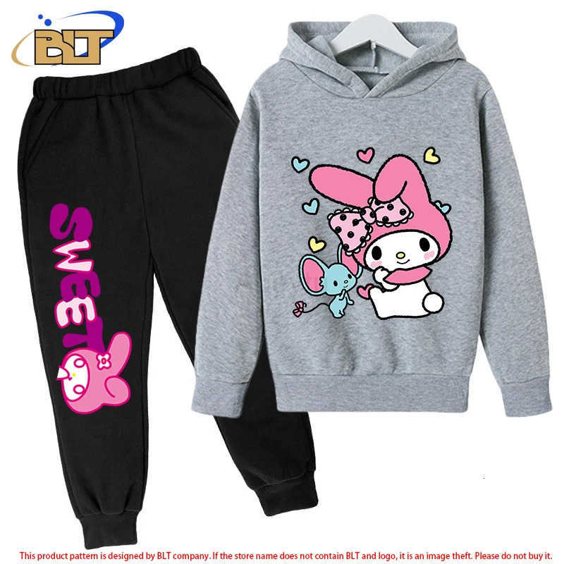 Sanrio Melody Children Hooded SweatshirtPants Two-piece Set Boy Girl Autumn Winter Daily Outdoor Vacation Casual Loose Warm Sportswear H251216