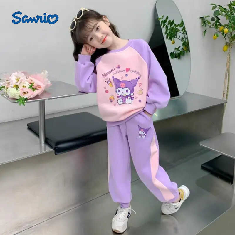 Sanrio Girls Fashion Set Spring Autumn Style Fashionable Childrens Clothing Kuromi Clothes Girls Spring Sportswear Coat Fur H251216
