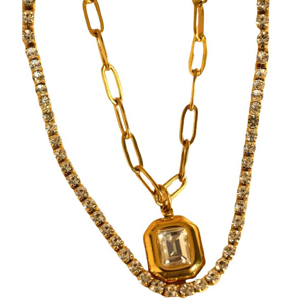 Geometric Charm Layered NecklaceDiamond design OT buckle party accessories M251216