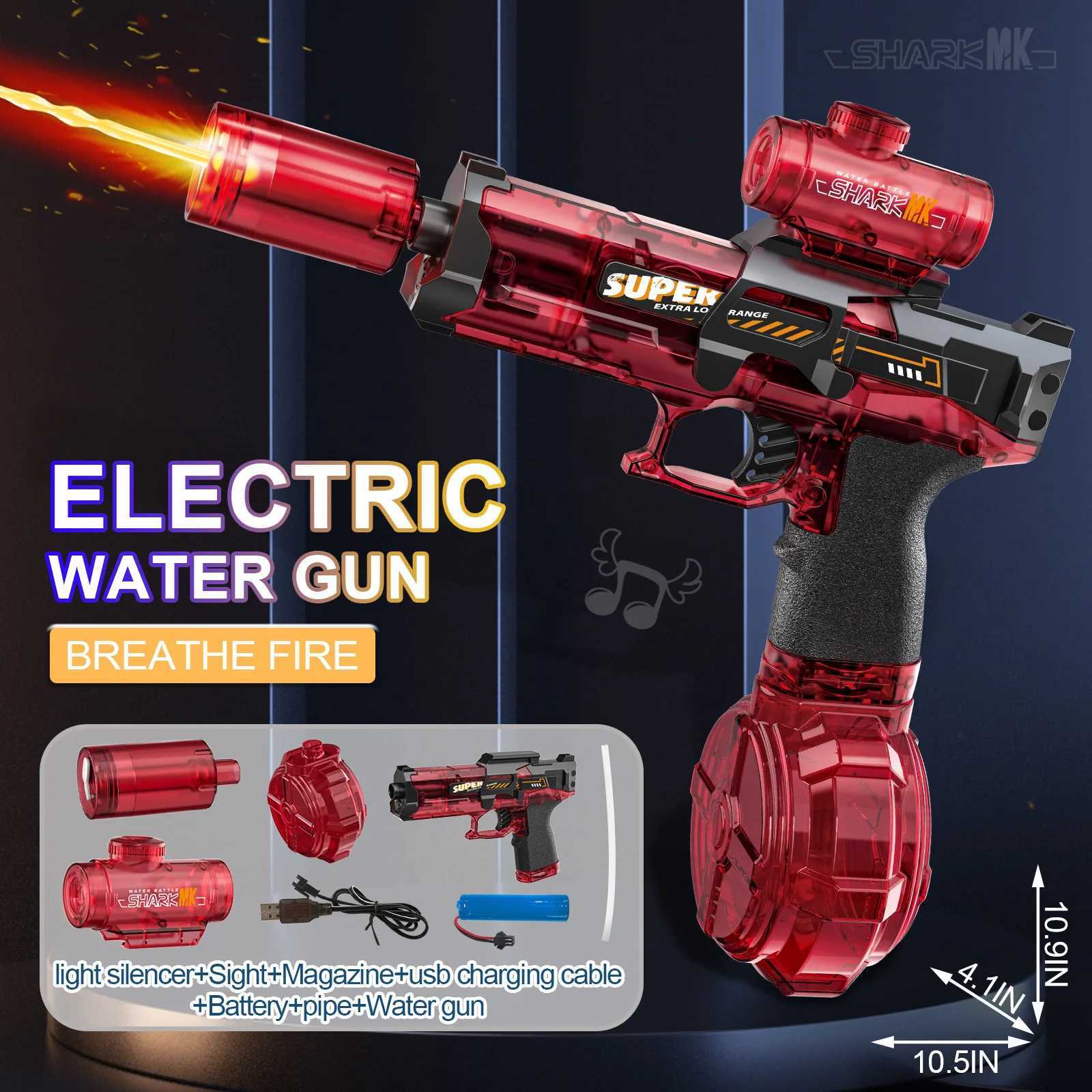 Electric Water Gun With light Sprays Flame Pistol Shooting Toy Full Automatic Beach Toy For Kids Children Boys Girls Adults Gift H251216