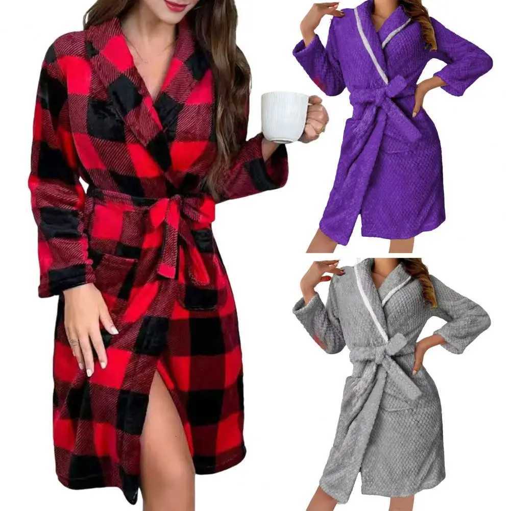 Fleece Robe for Women Soft Plush Thick Warm Bathrobe Winter Belted Fuzzy House Coat Fluffy Nightgown with Pocket C251216