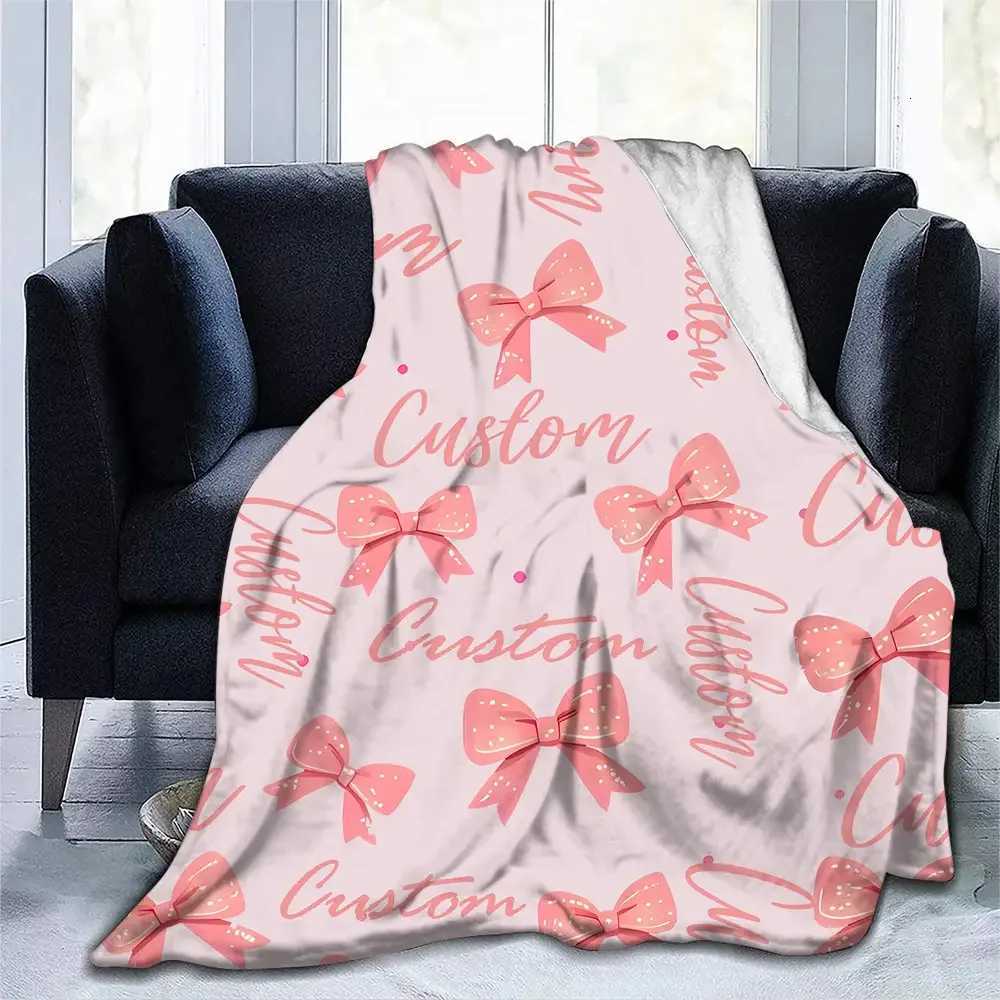 One personalized pink bow and glittery letter flannel blanket is suitable for rooms living rooms offices and wedding souvenirs H251216 - view 3