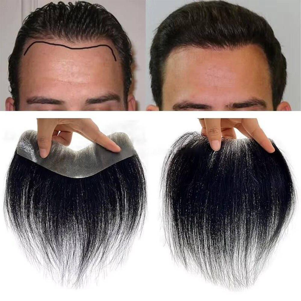 Men Toupee 100% Human Hair Piece V Loop Front Toupee for Men Thin Skin PU Men Wigs 6inch Remy Hair Replacement Natural Color 241115