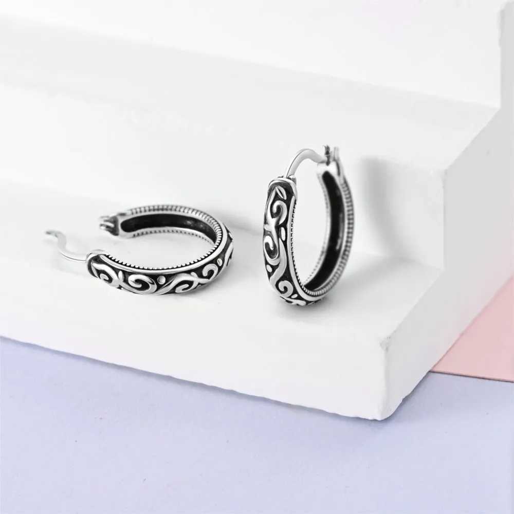 925 Sterling Silver Retro Grass Pattern Earrings Jewelry Versatile Hoop Earrings For Women Jewelry Birthday Party Fine Gifts G251216