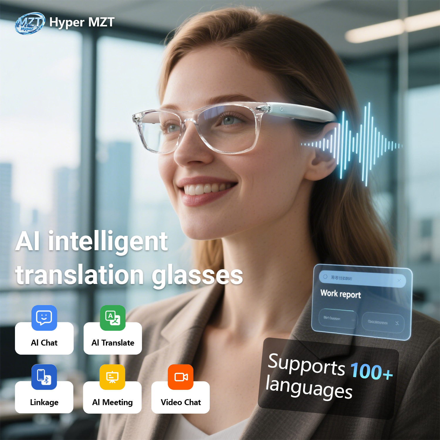 New AI Smart Translation Bluetooth Sunglasses Real-time Translation in Over 100 Languages Music Streaming & Call-enabled Smart Glasses