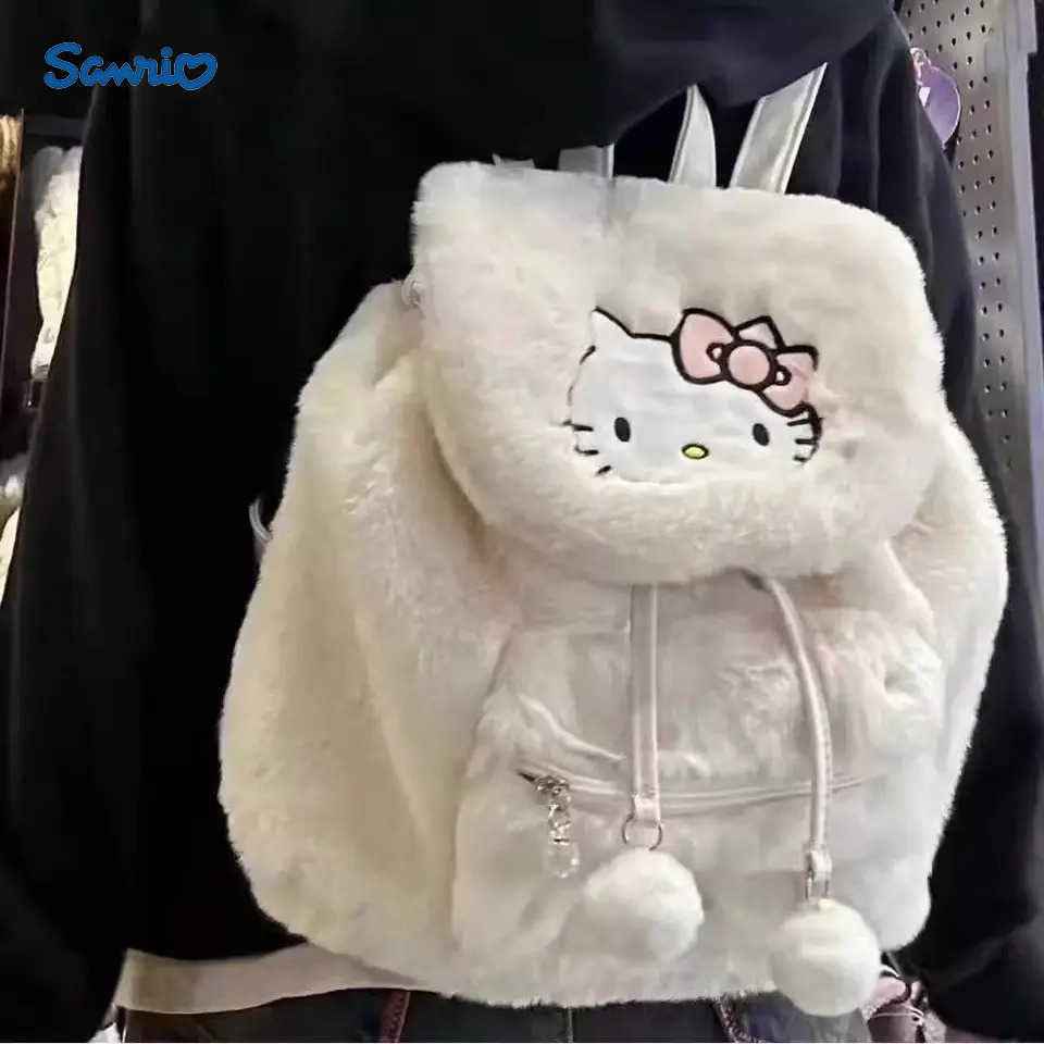 Sanrio Hello Kitty Storage Bag Kuromi Backpack Plush Bag My Melody Winter Girl School Bag New Style Niche Versatile Backpack H251216