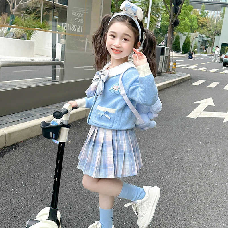 Sanrio Anime Girl Cinnamoroll Jk Pleated Skirt Set College Style Skirt Child Coat Shirt Cotton Sweater Anime Cartoon Festival Gift H251216