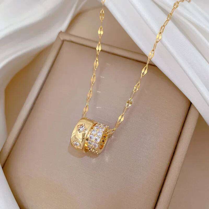 Titanium Steel Double Ring Fashion Elegant Necklace for Women Versatile Choker Chain Jewelry