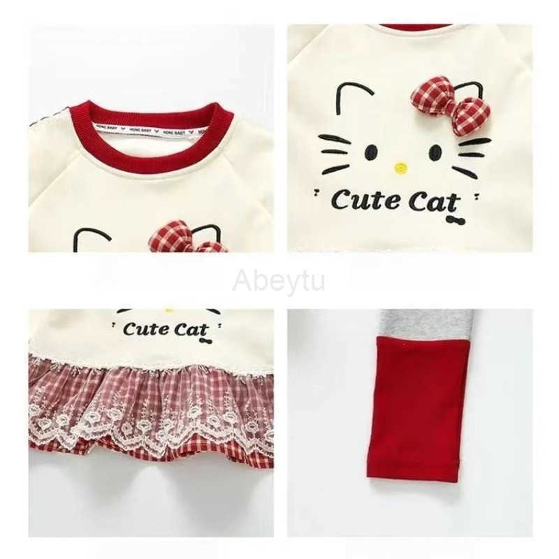 Sanrio Baby Girl Clothes Set Autumn Kid Sweatshirts Pullover Sweet Hello Kitty Top Leggings Pants 2pcs Suit Children Tracksuit H251216