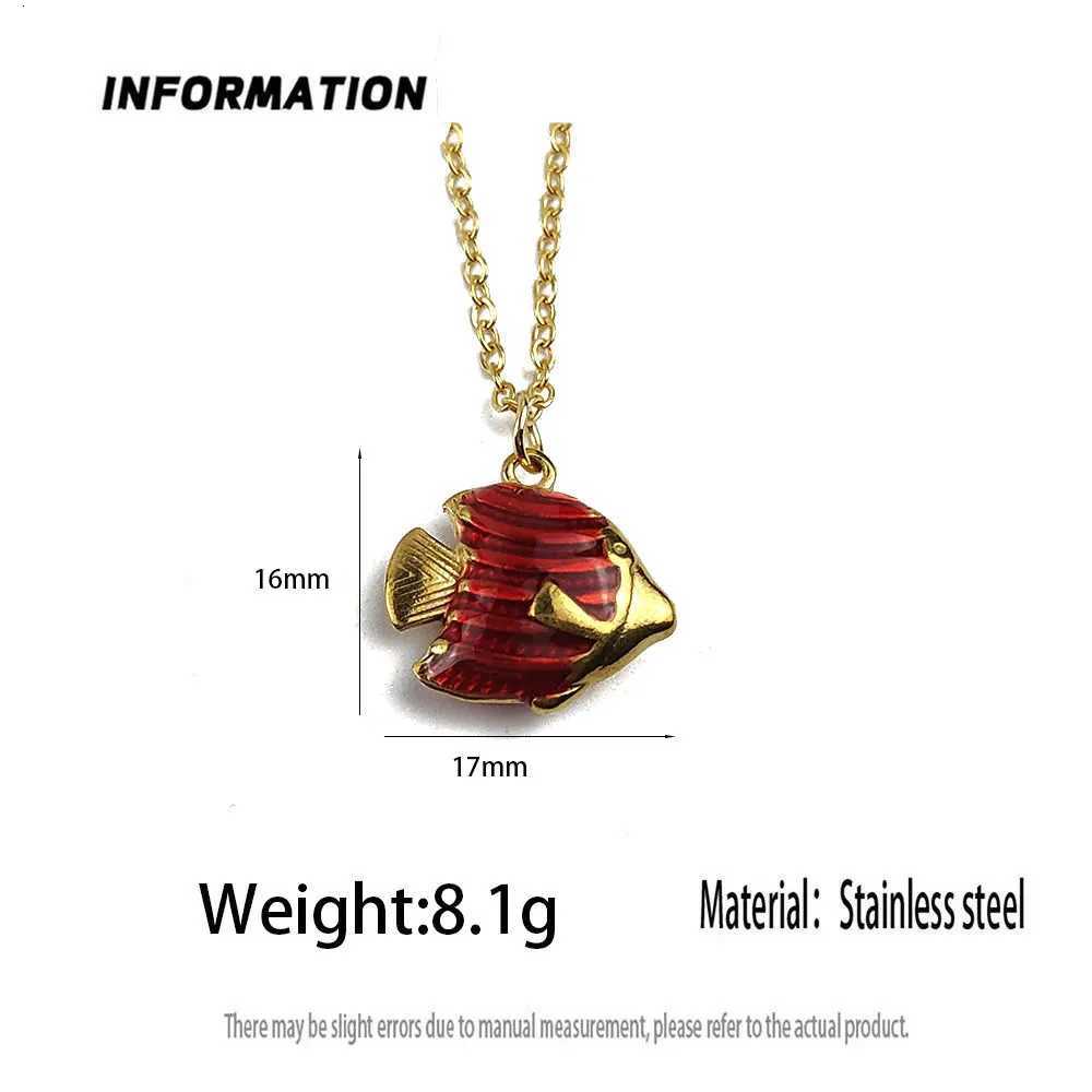 Stainless Steel 3D Vintage Enamel Oil Drop Pendant Necklace Small Fish Pendant Necklace M251216